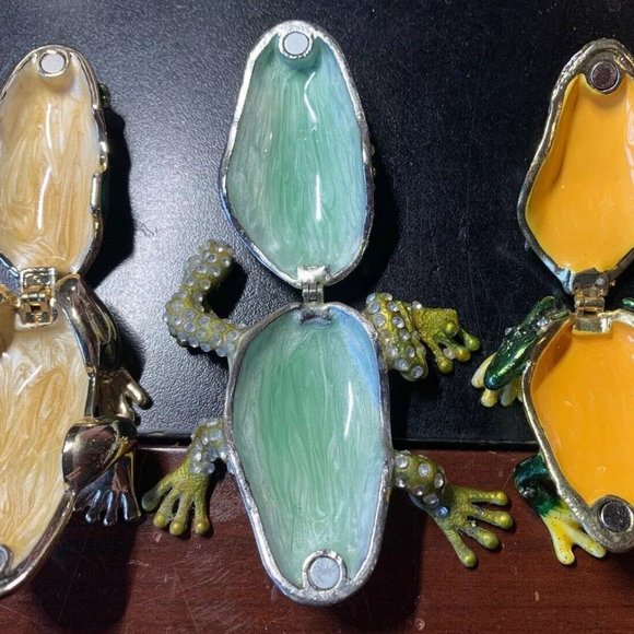 3 Nrmt RUCINNI Frogs Jeweled Eyes Trinket Box Lot W/ SWAROVSKI Crystals Opening! - Picture 2 of 4